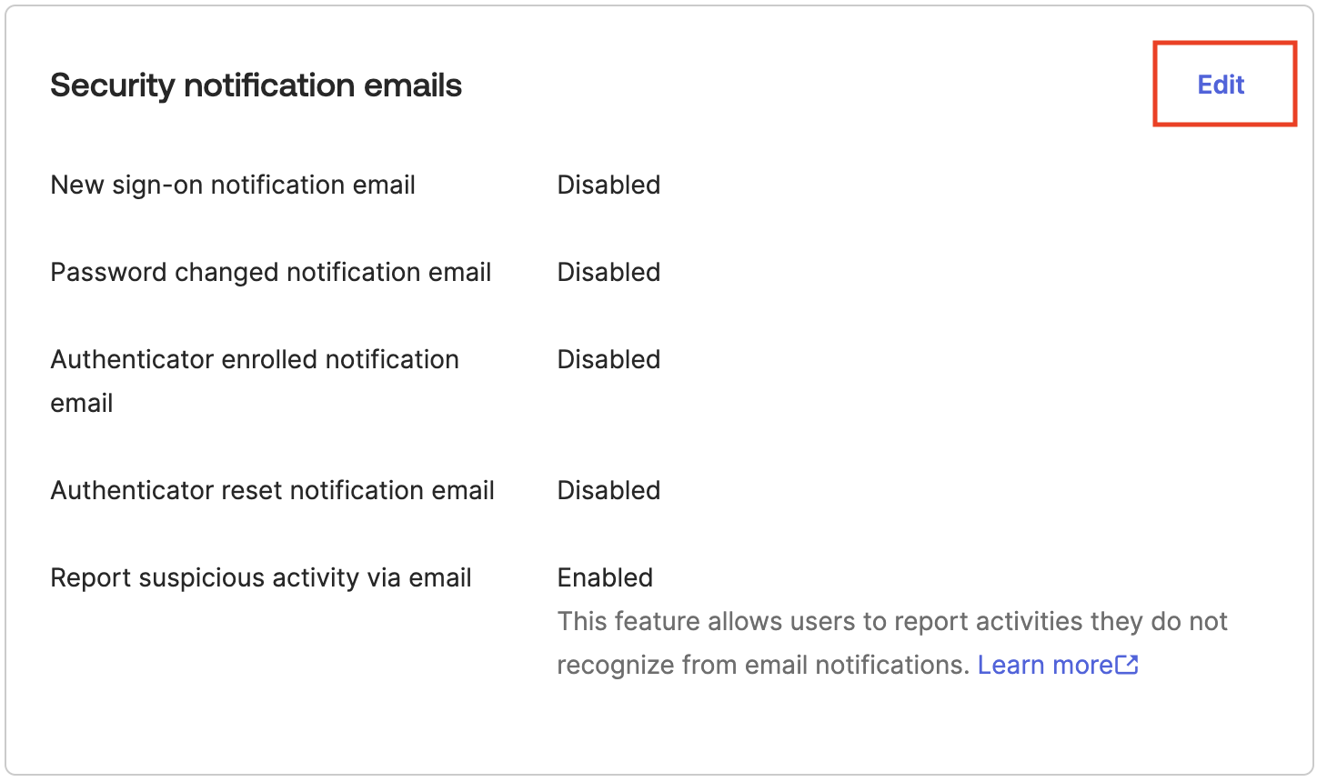 Security notification emails