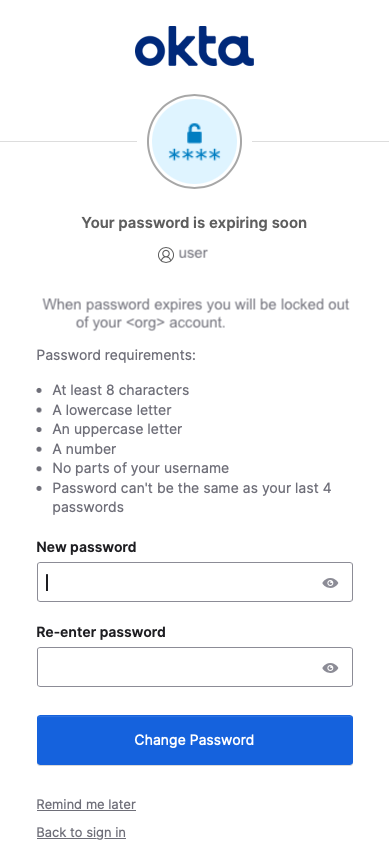 User expiring password prompt