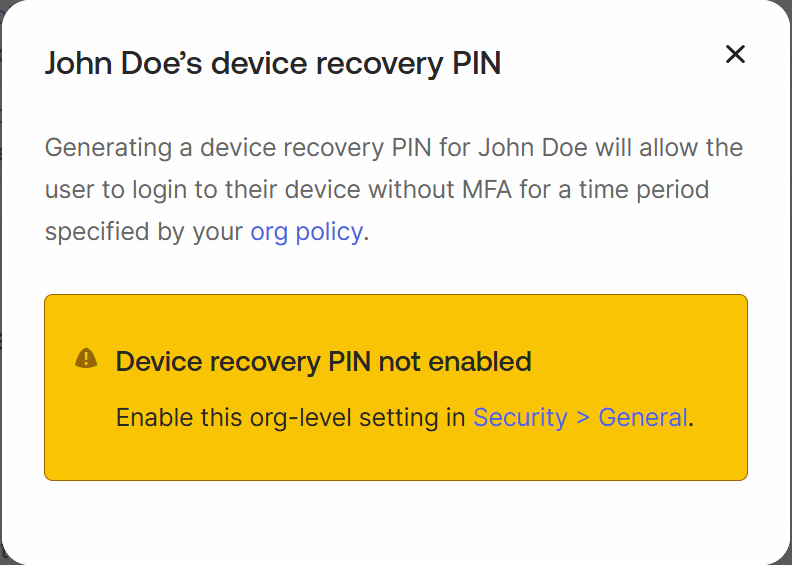 Device Recovery PIN not enabled