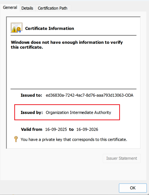 Okta CA issued Certificate