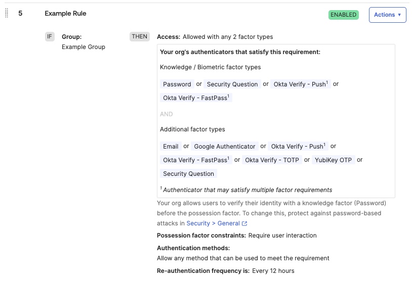 Authentication policy screenshot