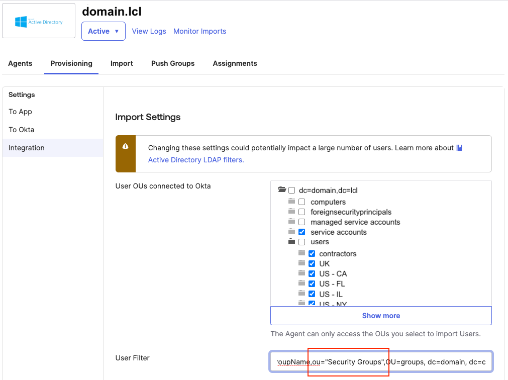 AD LDAP user filter containing quotation marks