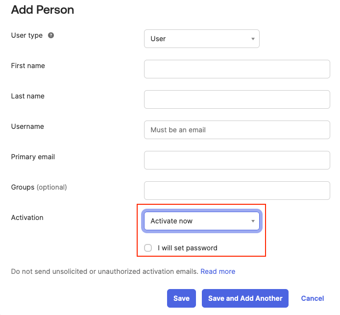 Add Person - Activate and Set Password