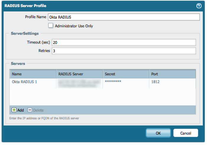 Radius server profile UI