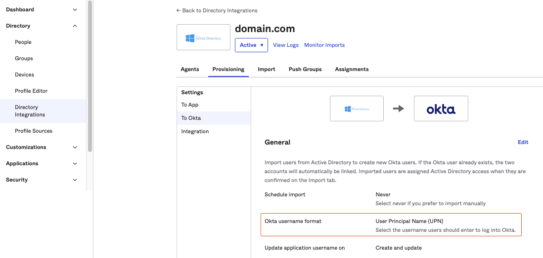 Okta username format&nbsp;setting