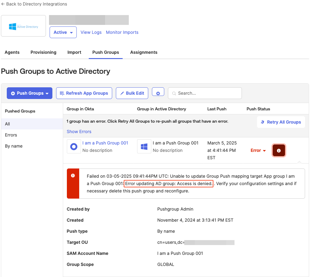 Push Groups AD Error
