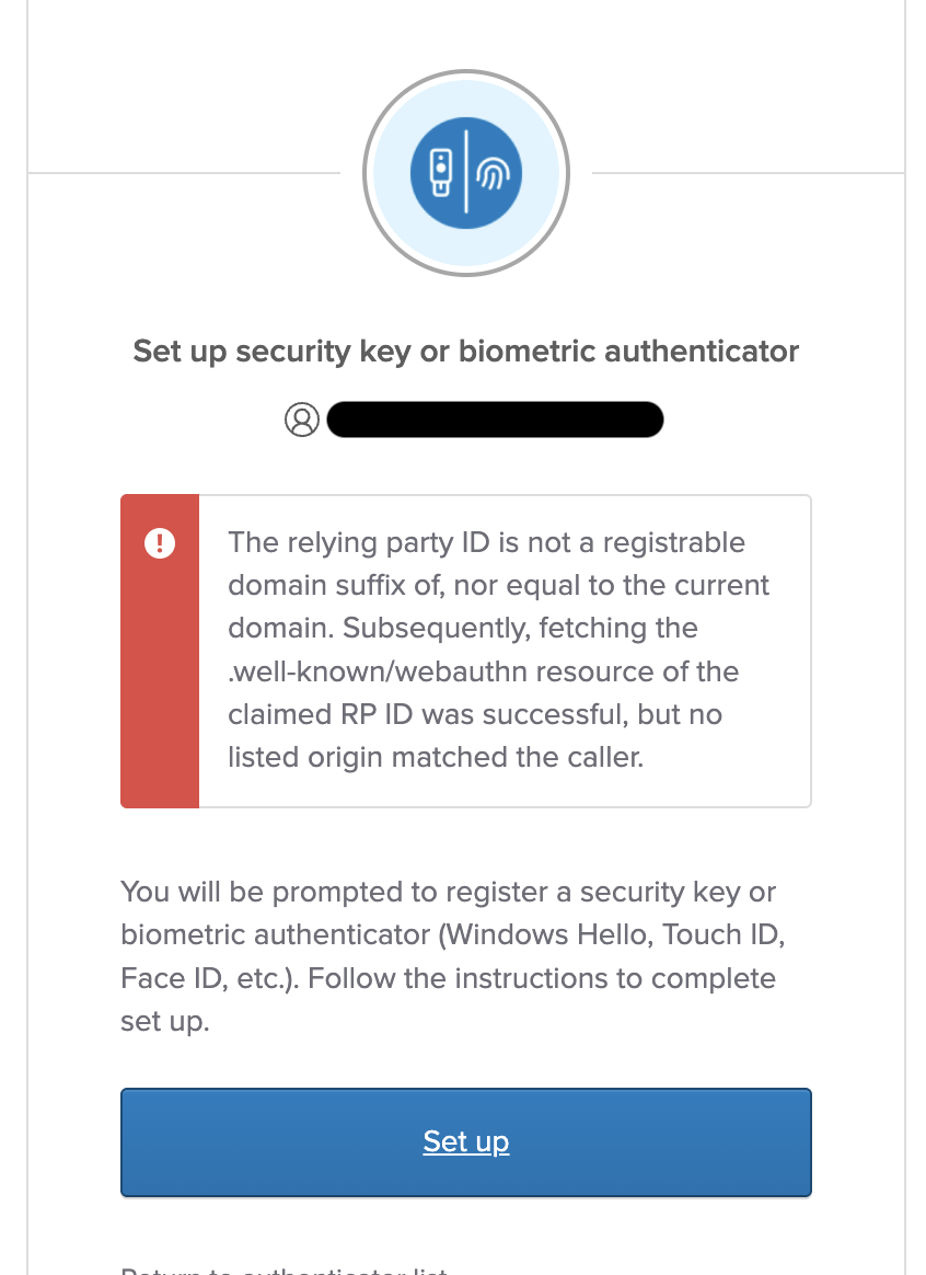 Set up security key or biometric authenticator