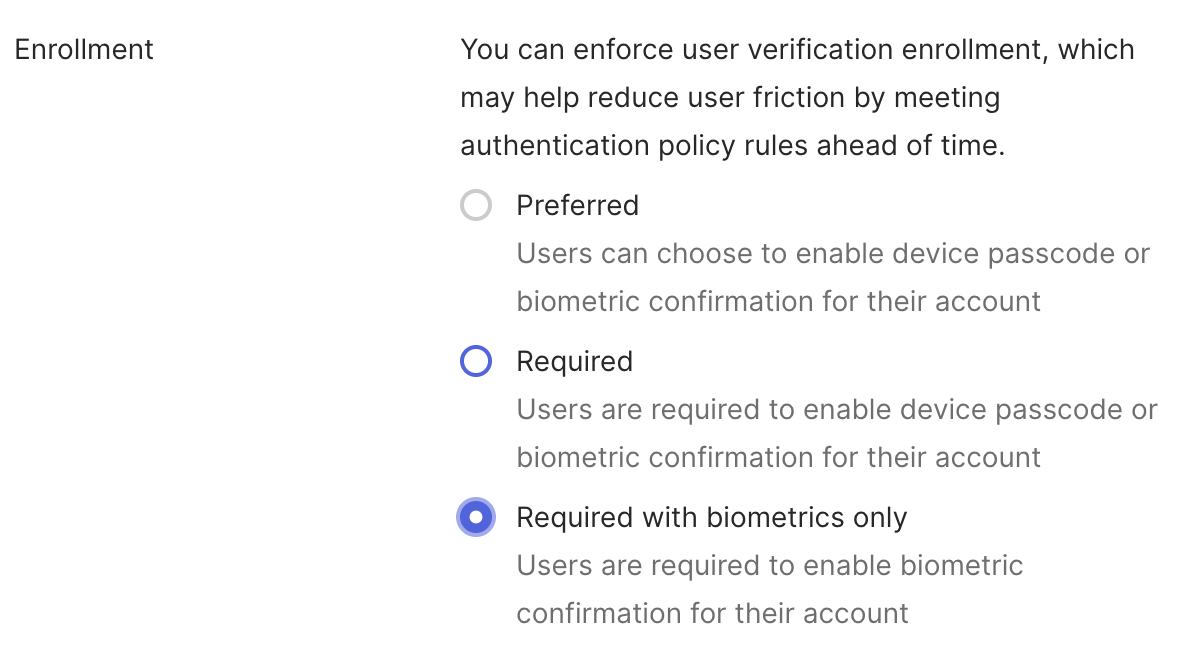 User Verification Setting