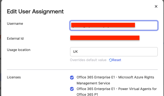 edit user assignment