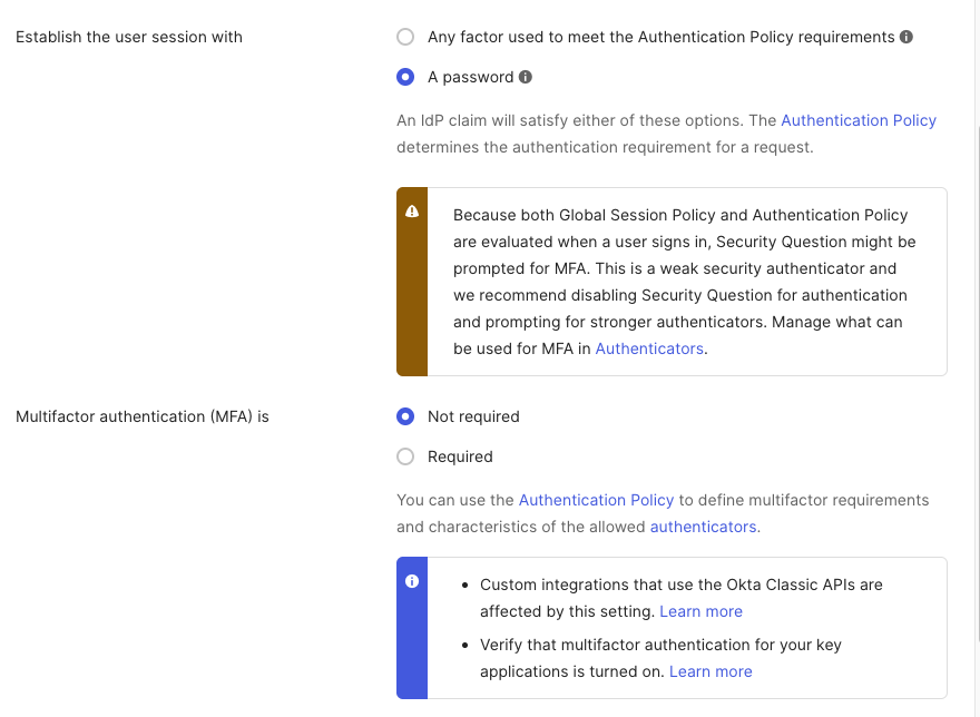 Establish user session with a password
