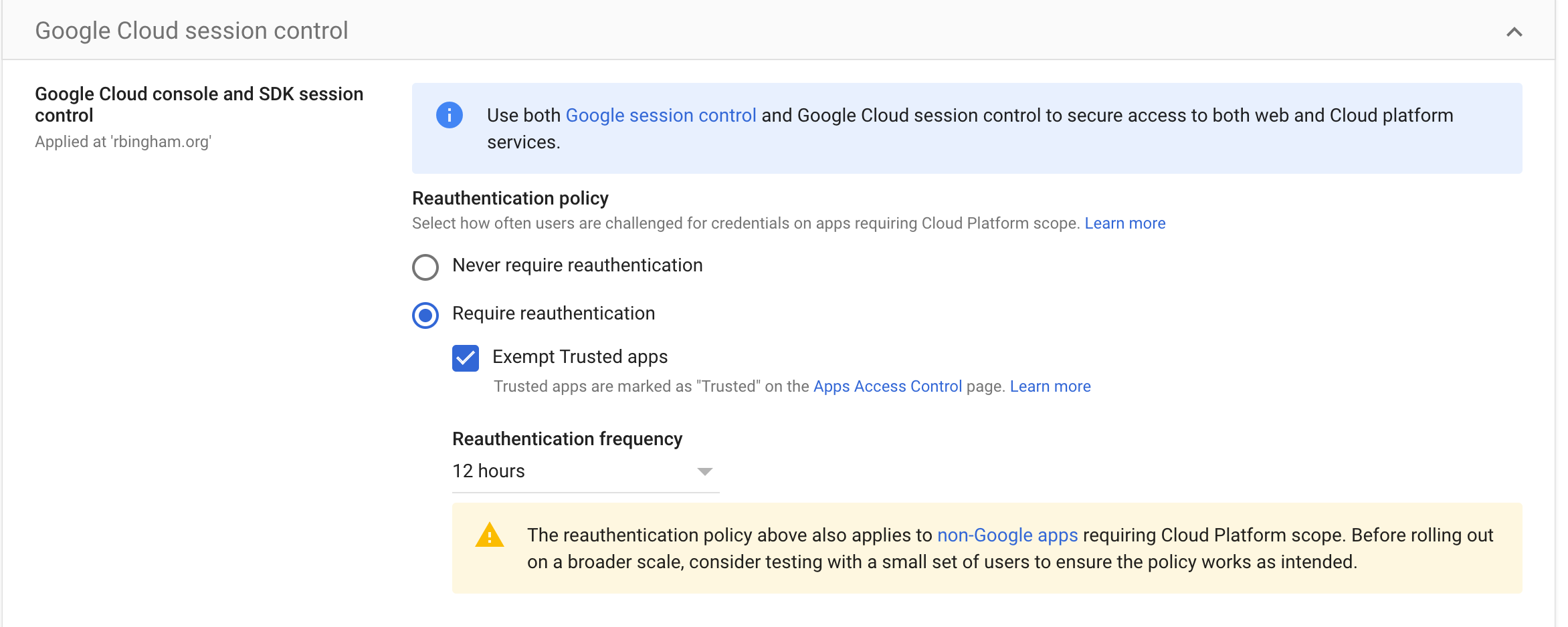 Google Clould Session Control