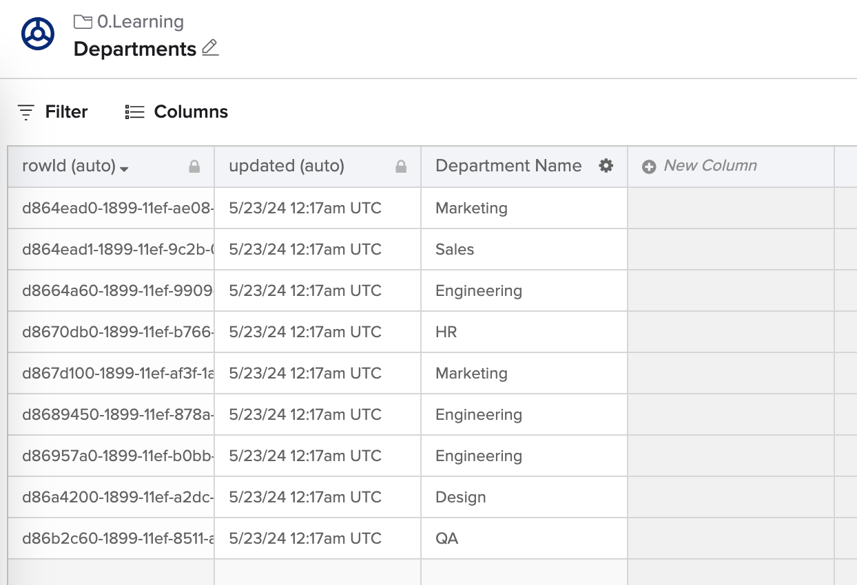 Example table with duplicate entries