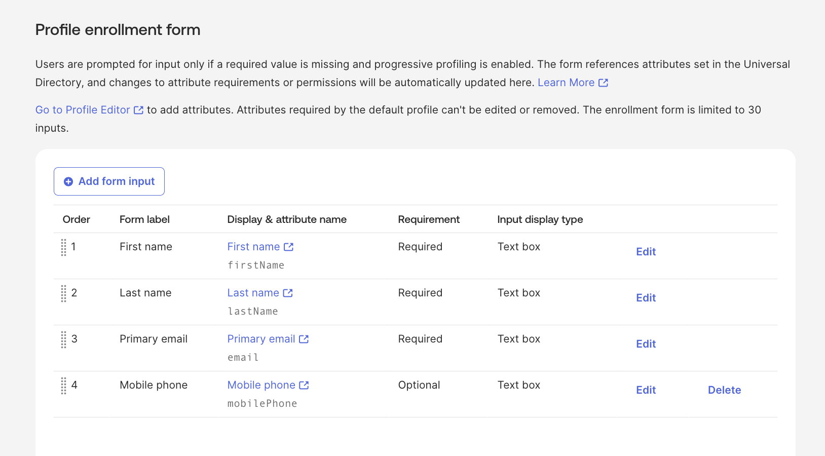 Profile enrollment form