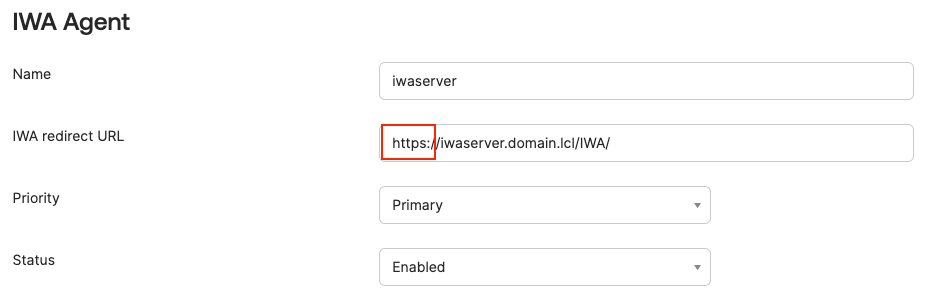Okta Admin IWA Agent configuration page to configure redirect URL