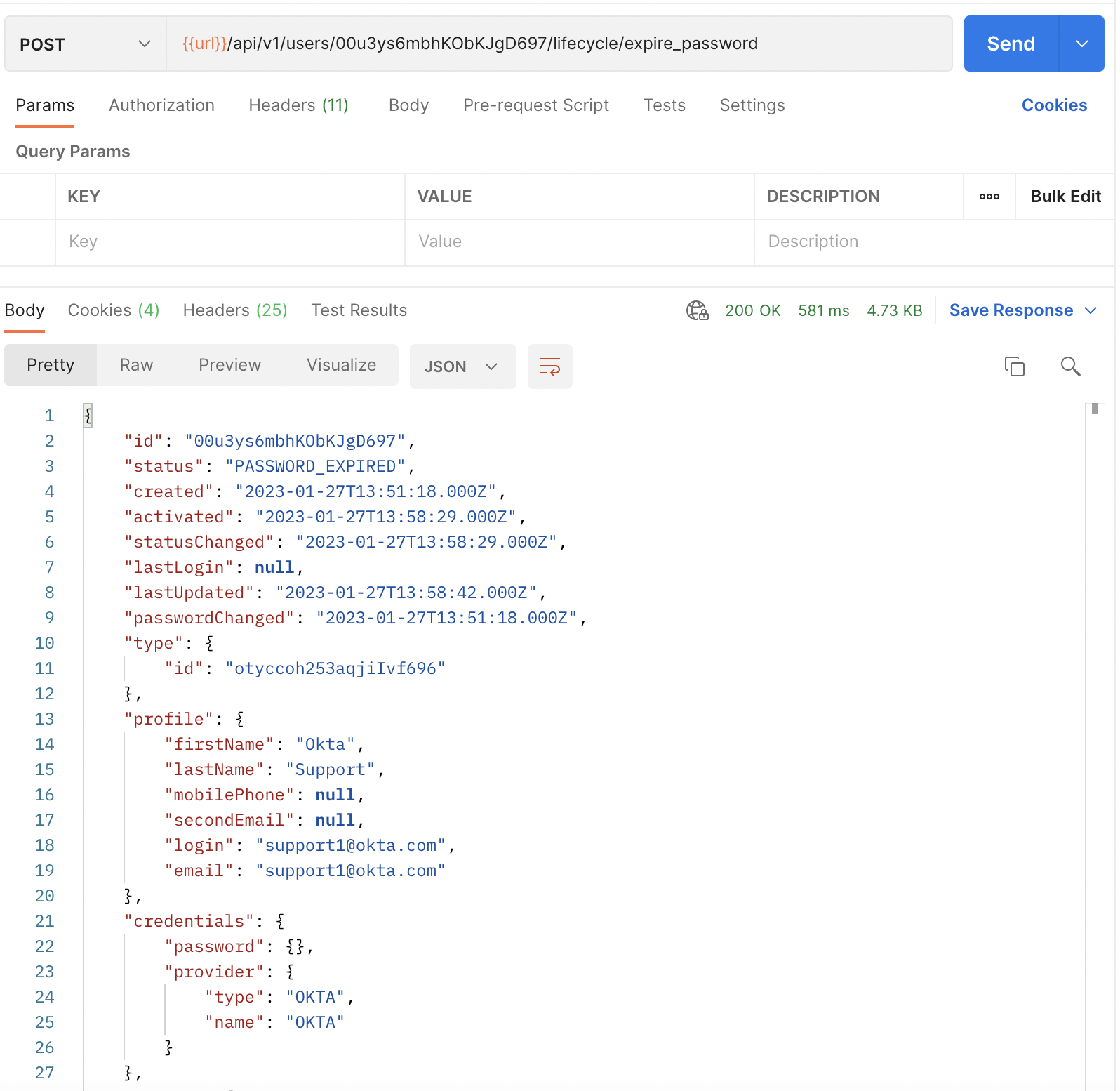 Postman - Expire password