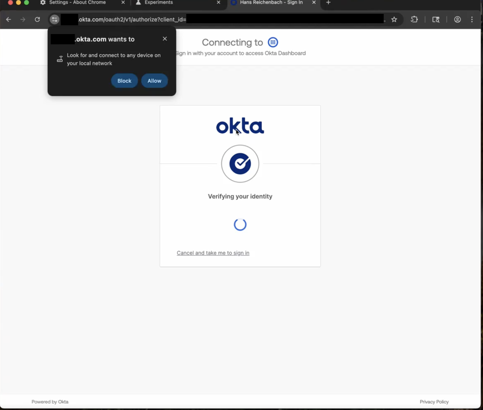 Okta FastPassのローカルネットワークアクセスプロンプトが表示