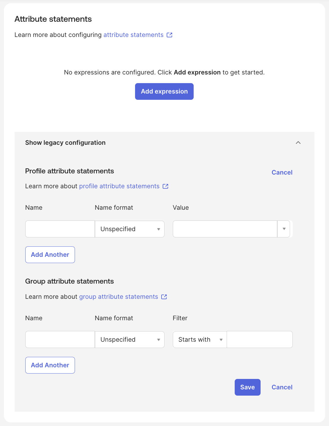 Example of Attribute statements in Sign On settings