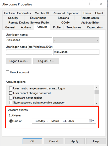 Image - Active Directory User Properties - Account Expires.png