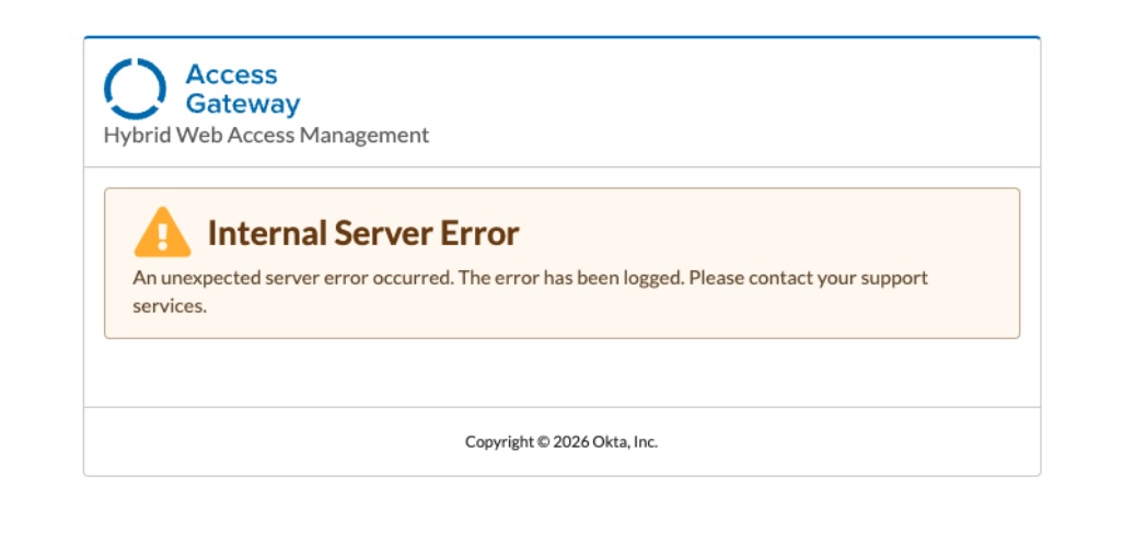 OAG Internal Server Error Page