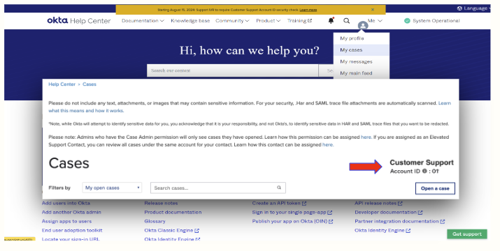 My Cases Okta Support Center