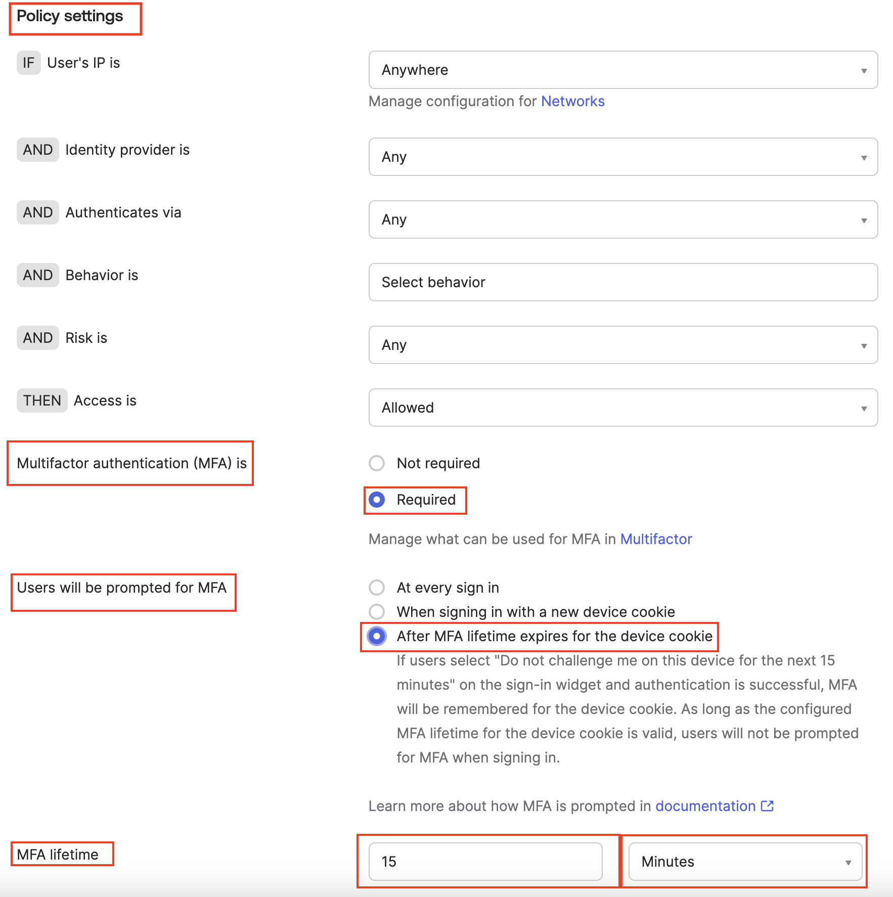 Application policy rule