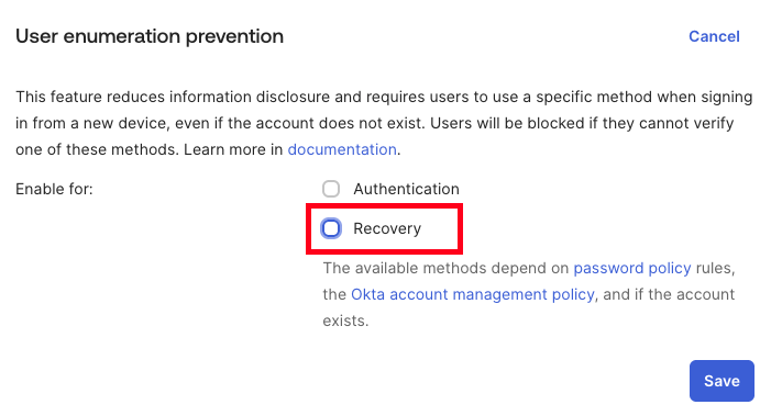 Uer enumeration prevention