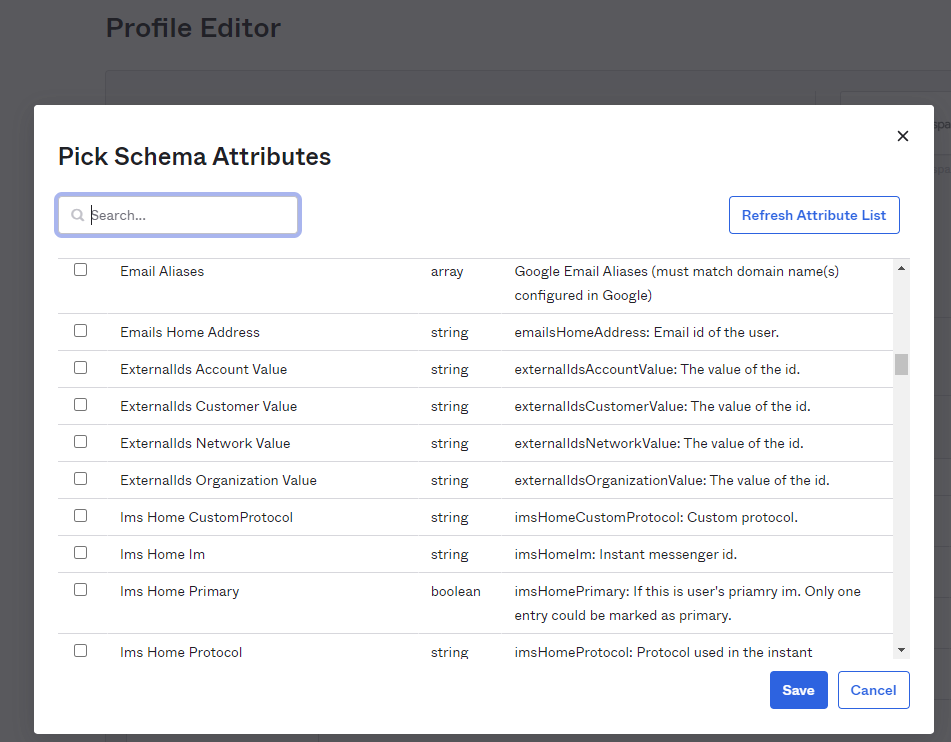 GSuite Schema Attribute