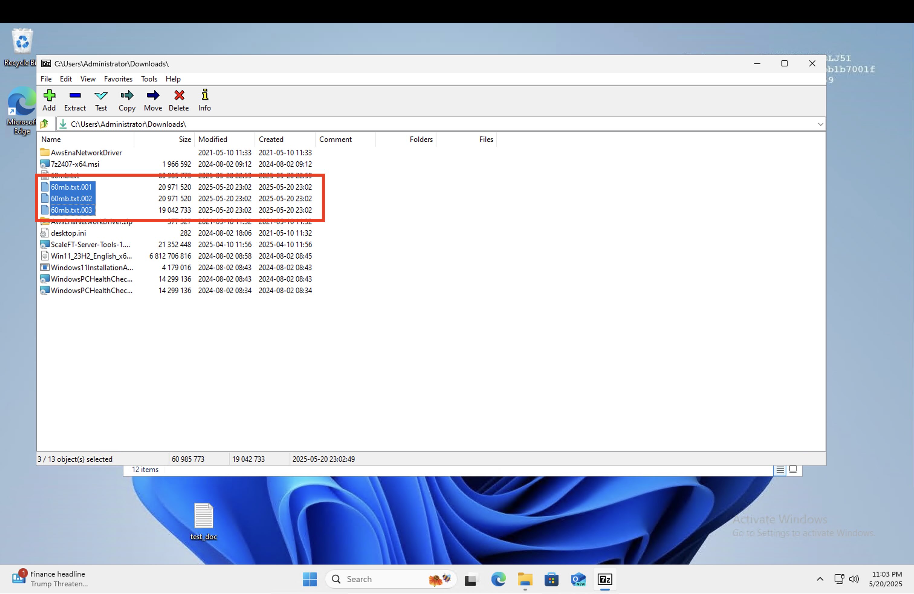 Split files