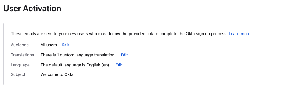 Example of Email Template Settings