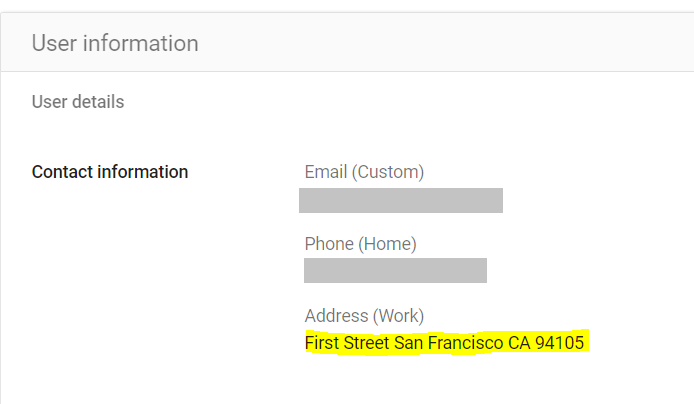 User information