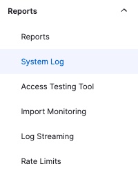 ［レポート］>［System Log］