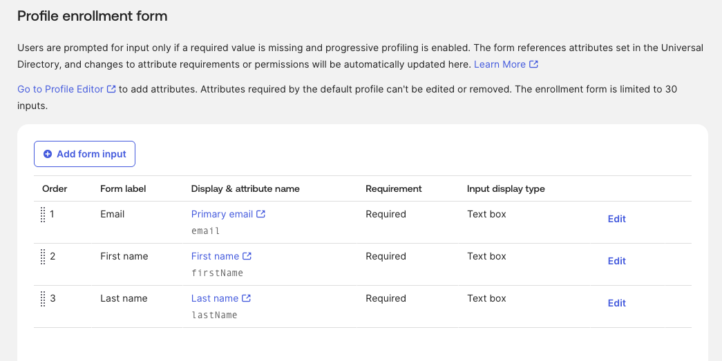 Profile enrollment form
