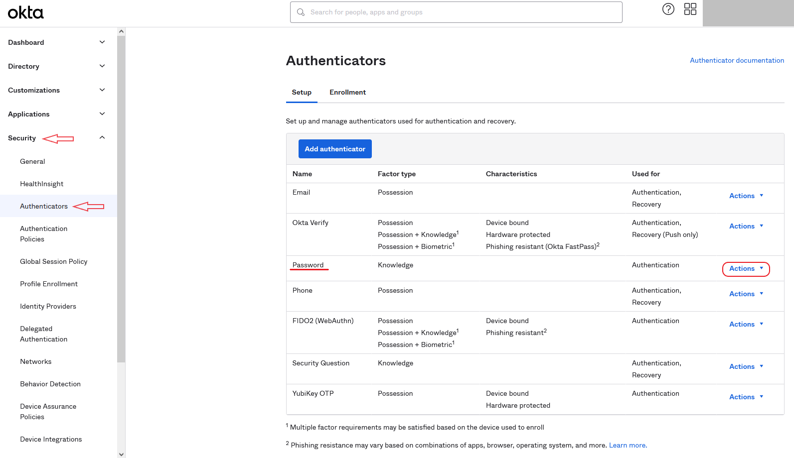 Okta Admin Console Password Policy