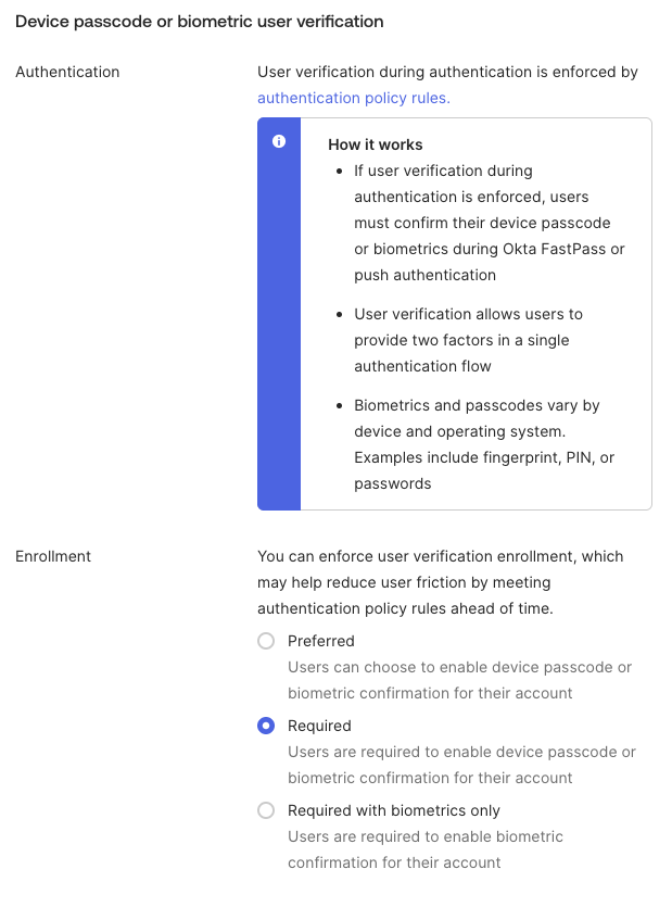 Device passcode or biometric user verification