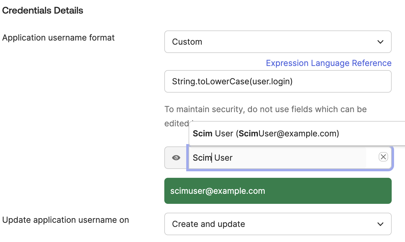 app username format custom