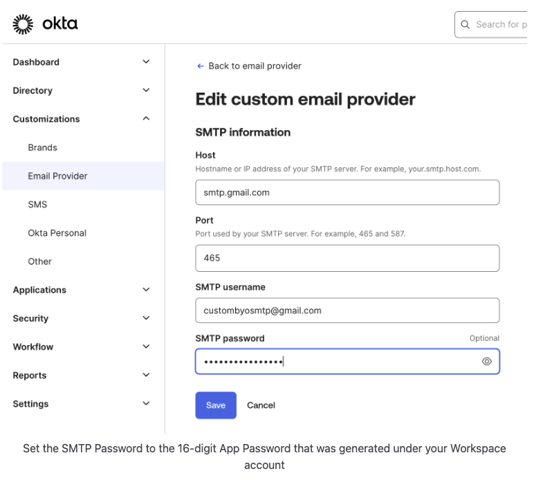 Edit custom email provider