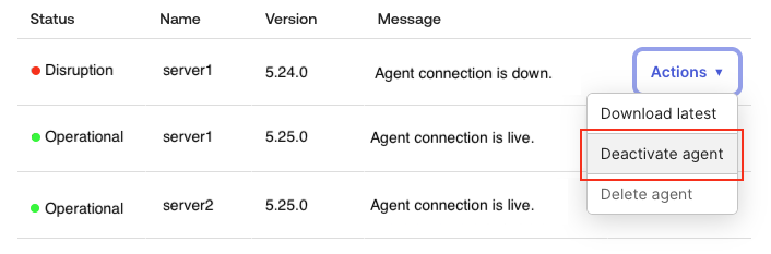 Okta LDAP agent display with Deactivate agent option highlighted