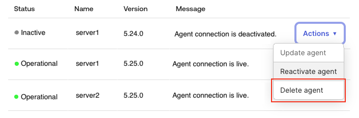 Okta LDAP agent display with Delete agent option highlighted