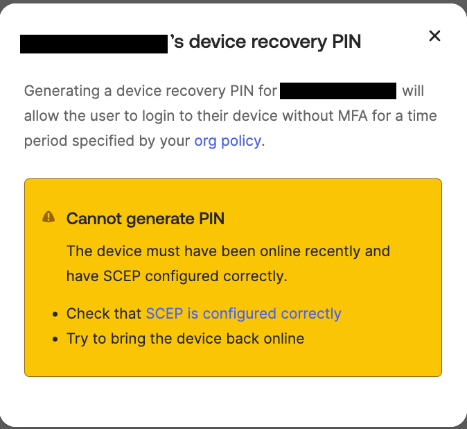 Recovery PIN
