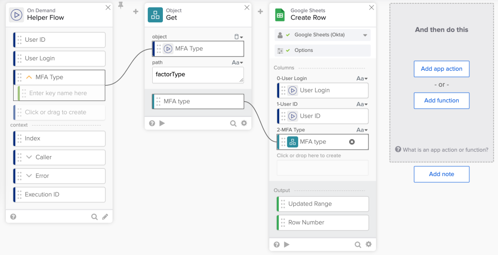 Save MFA to spreadsheet flow