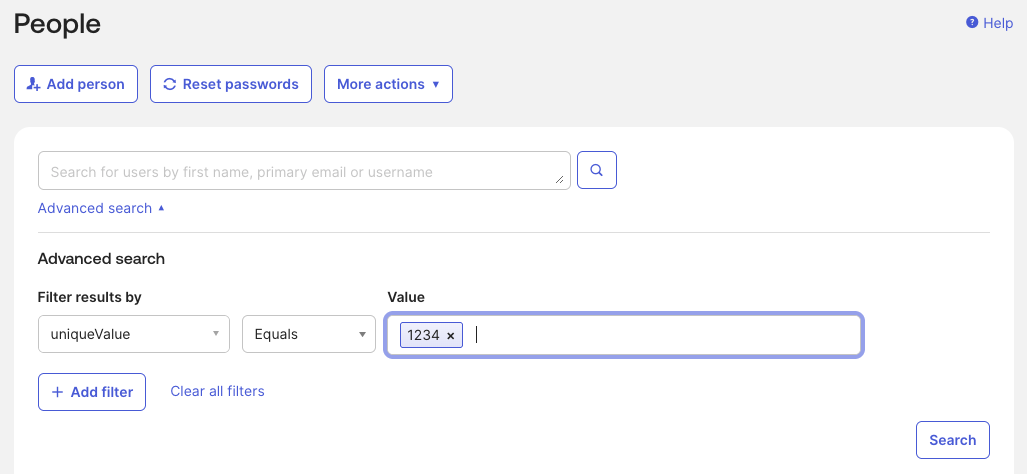Users Advanced Search for conflicting unique attribute value