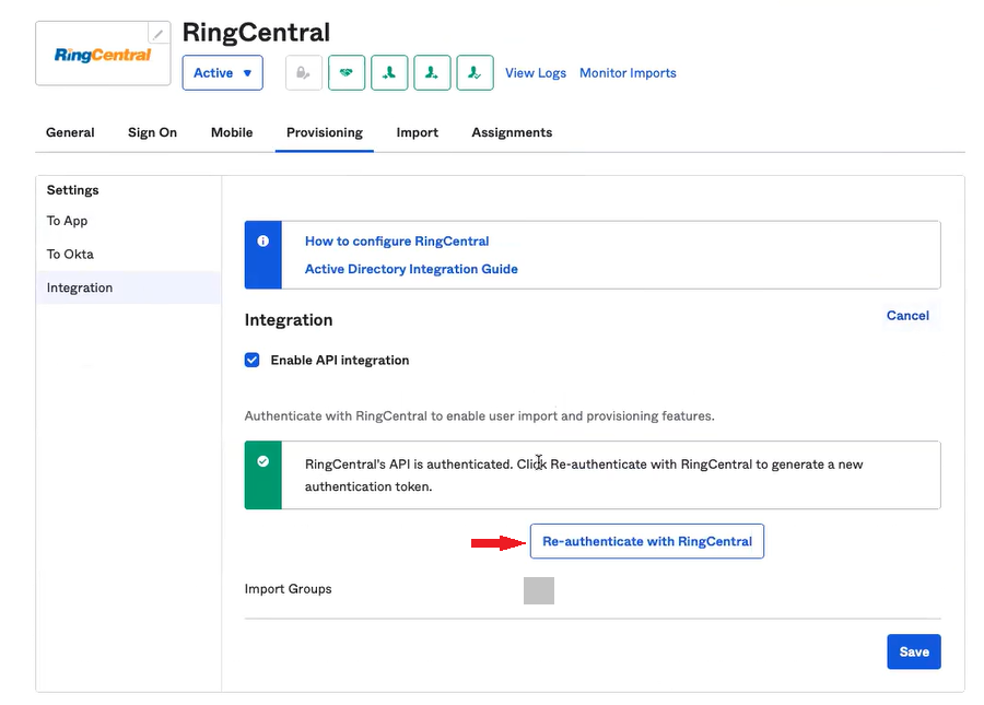 Re-authenticate with RingCentral