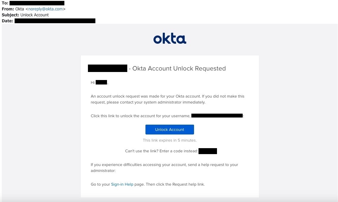 Account Unlock Requested Email screenshot