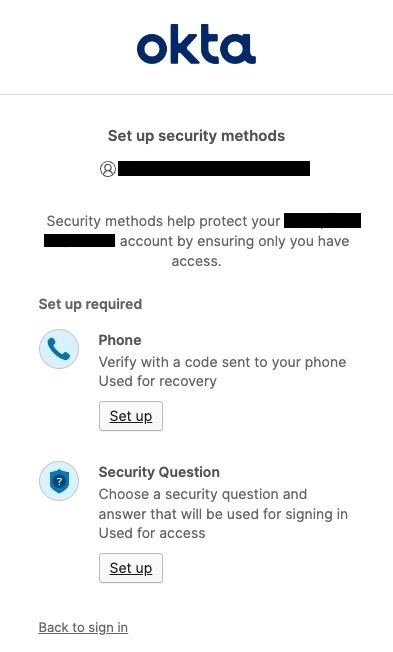 Set up Security Methods screenshot