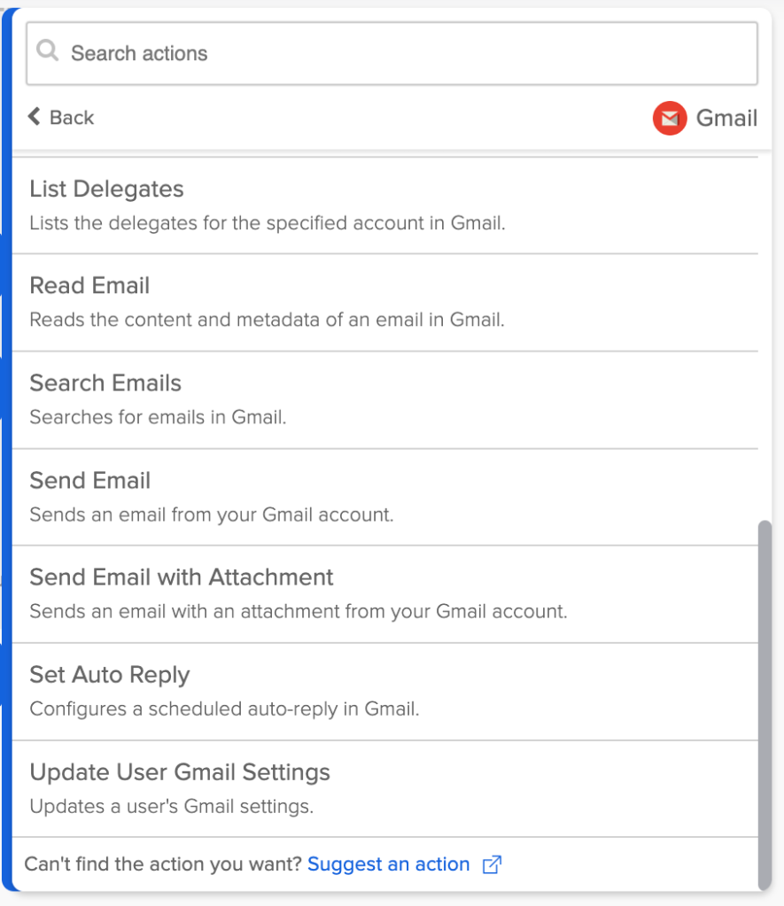 Gmail connection actions
