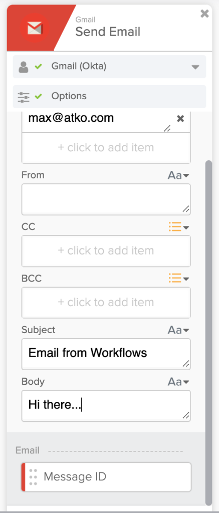 The Gmail – Send Email card