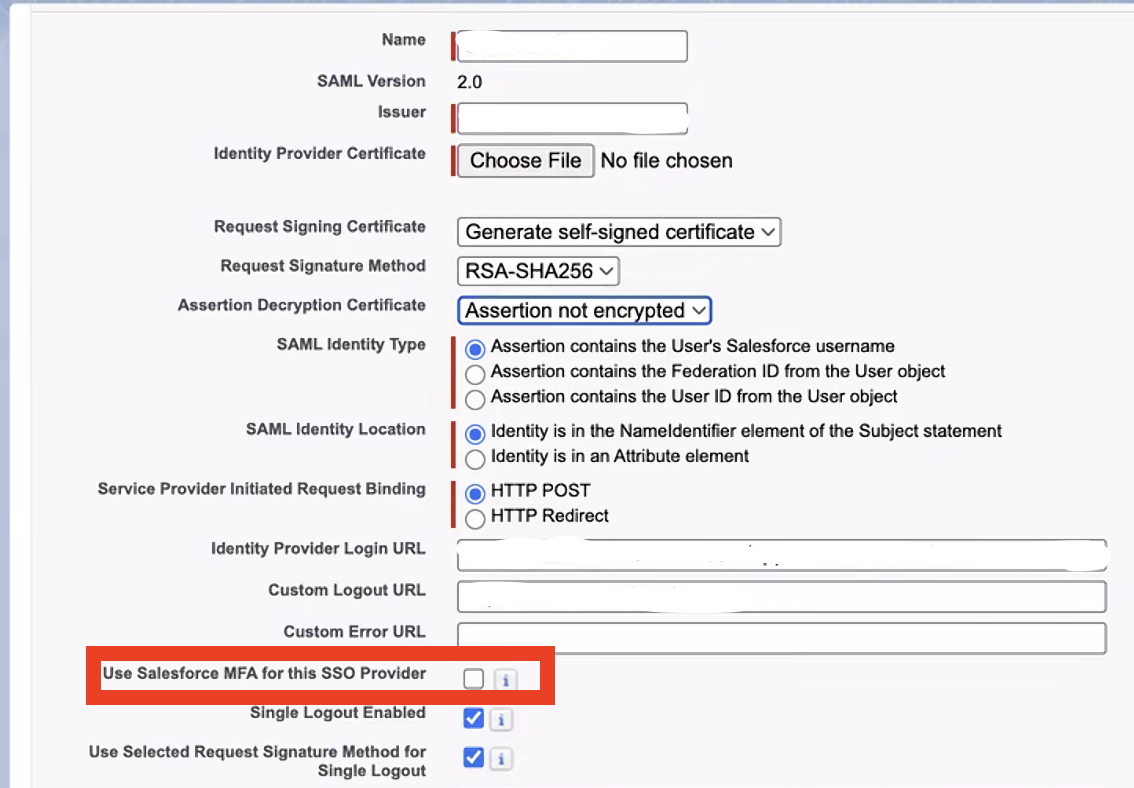 Use Salesforce MFA for this SSO Provider