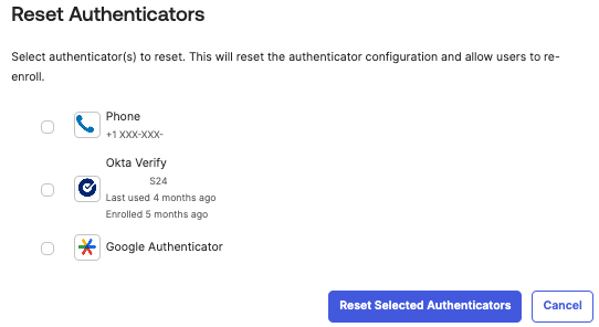 Reset Authenticators