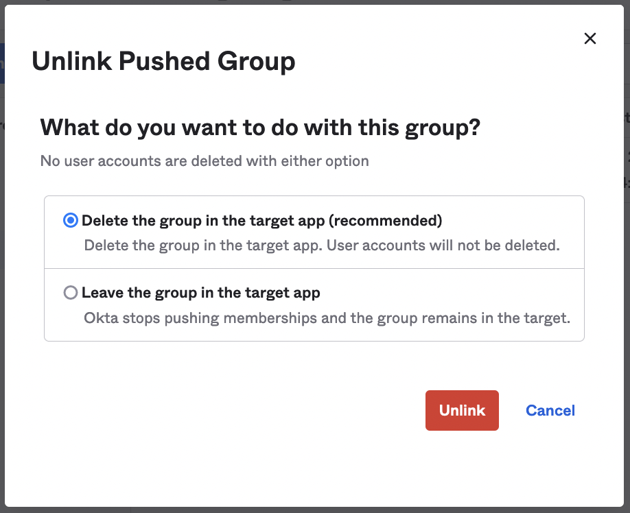 Unlink pushed group