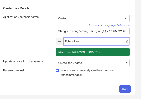Credentials details